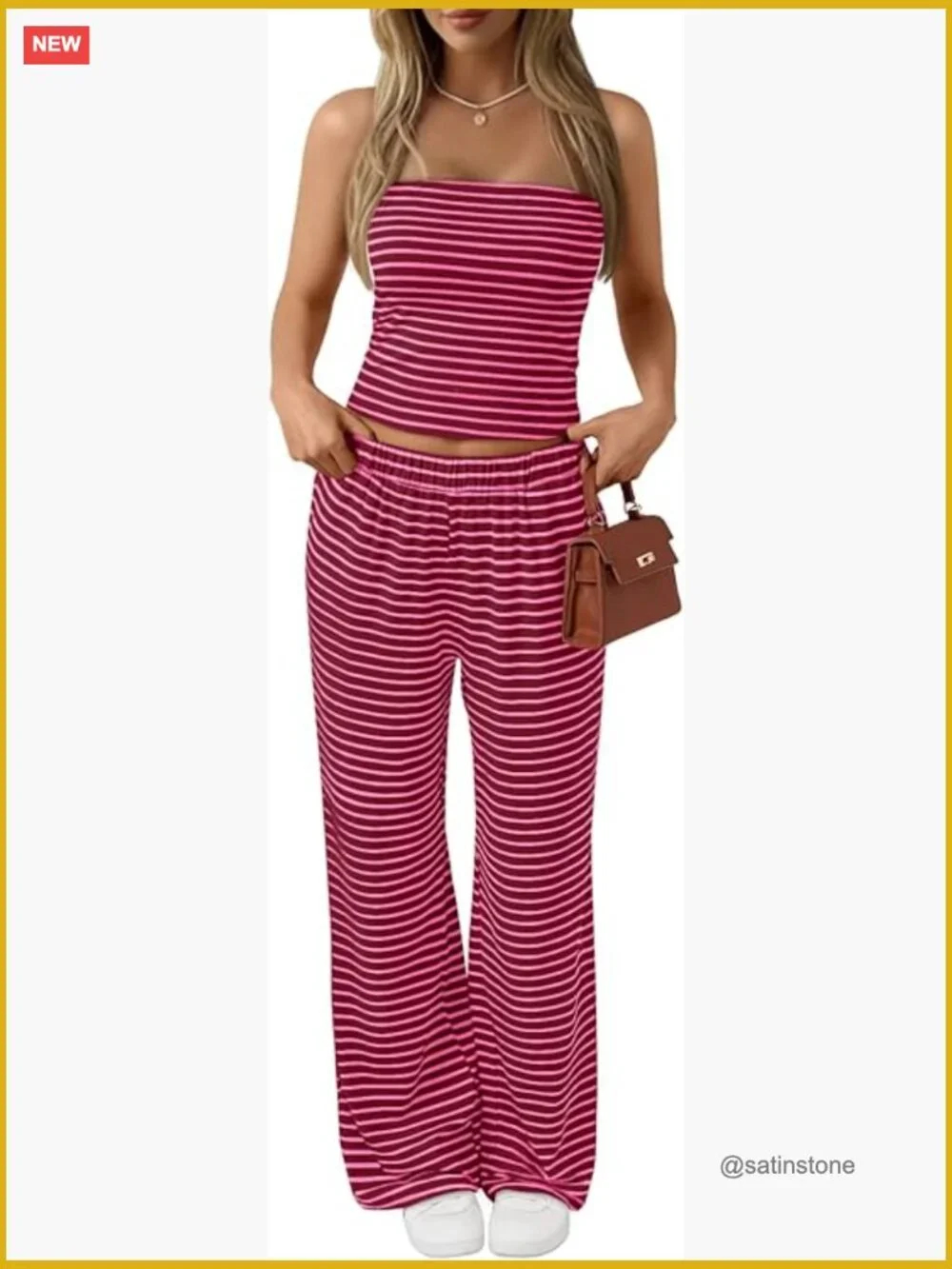 Women's 2 Piece Lounge Sets Matching Summer Striped Tube Top Wide Leg Pants Set